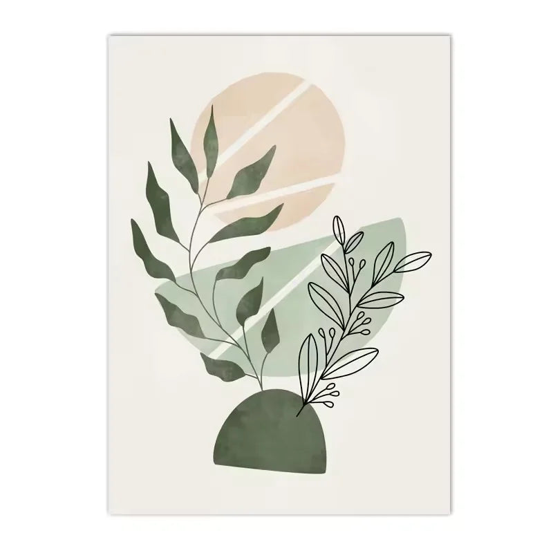Nordic Sage Green Botanical Posters Prints Pictures Abstract Boho Geometric Wall Art Canvas Painting for Living Room Home Decor