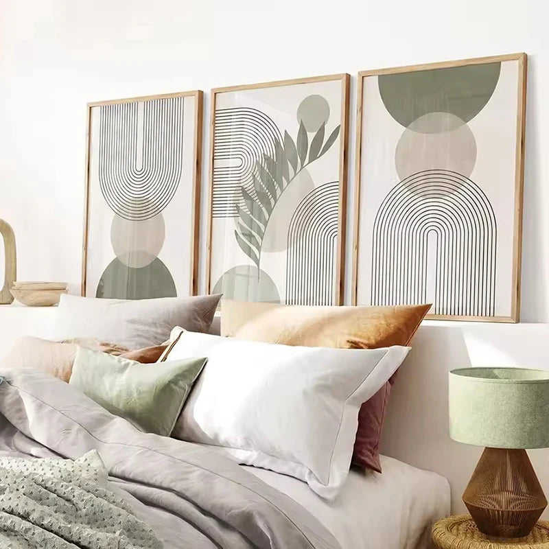 Nordic Sage Green Botanical Posters Prints Pictures Abstract Boho Geometric Wall Art Canvas Painting for Living Room Home Decor