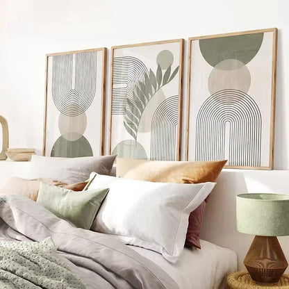 Nordic Sage Green Botanical Posters Prints Pictures Abstract Boho Geometric Wall Art Canvas Painting for Living Room Home Decor