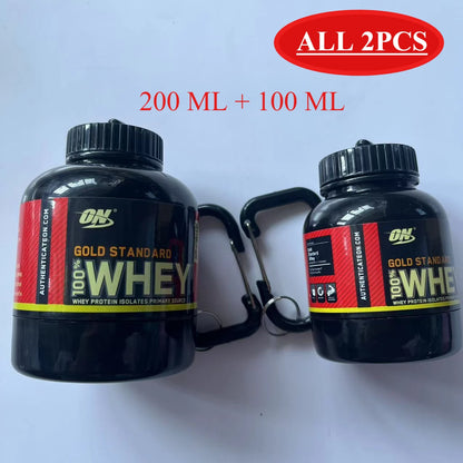 100/200ML Portable Mini Protein Powder Bottle with Keychain Health Funnel Medicine Box Container Small Cup Outdoor Sport Storage