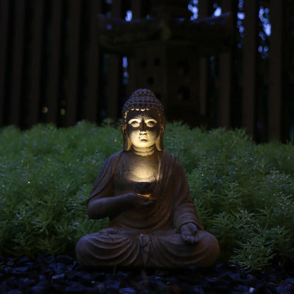 Zen-Inspired Solar-Powered Buddha Statue with Light - Resin Garden & Entryway Decor, Outdoor Ornament