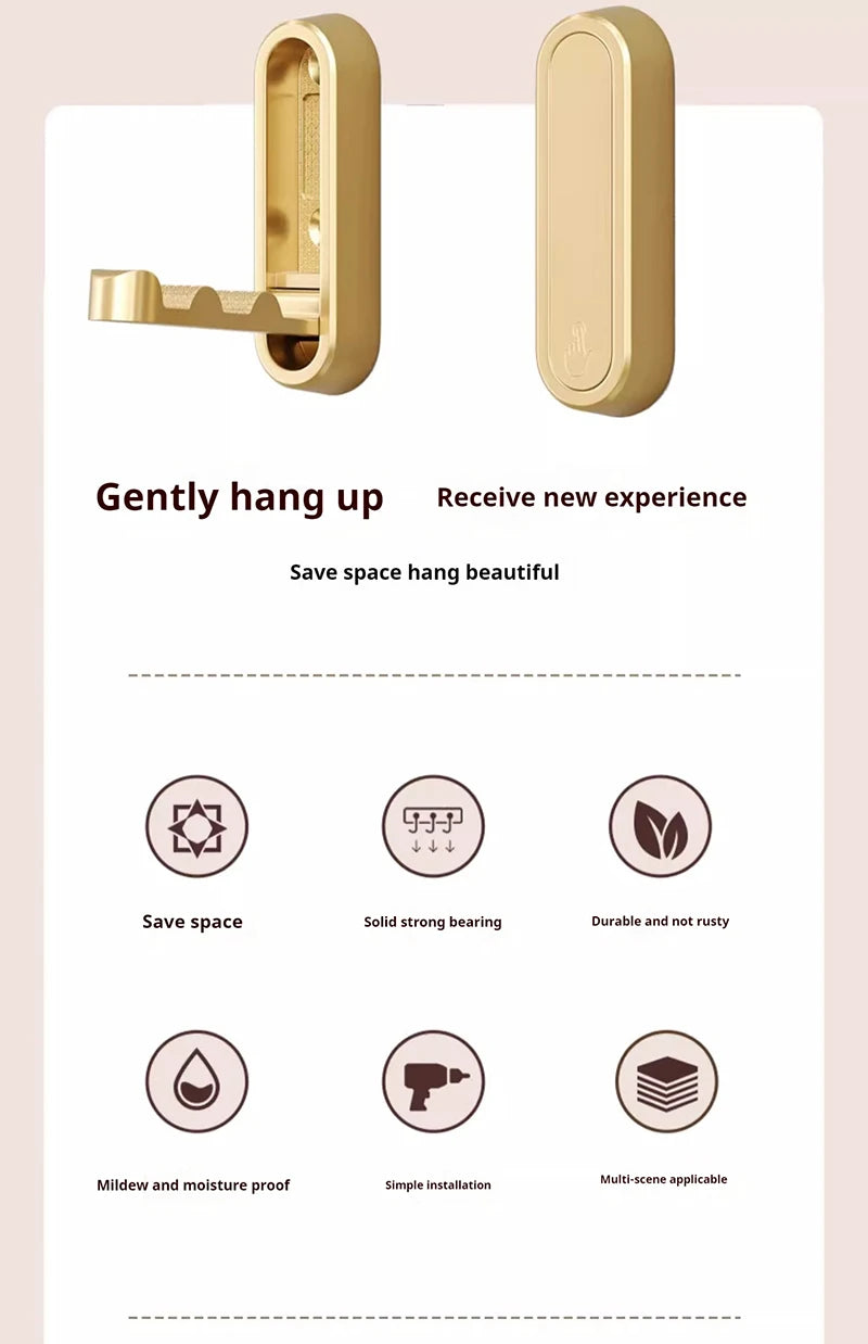 Folding Wall Hook Hidden Robe Towel Coat Hook Aluminum Alloy Rustproof Hook for Home Kitchen Bathroom Black Matte Towel Hanger