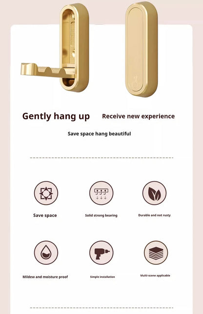 Folding Wall Hook Hidden Robe Towel Coat Hook Aluminum Alloy Rustproof Hook for Home Kitchen Bathroom Black Matte Towel Hanger