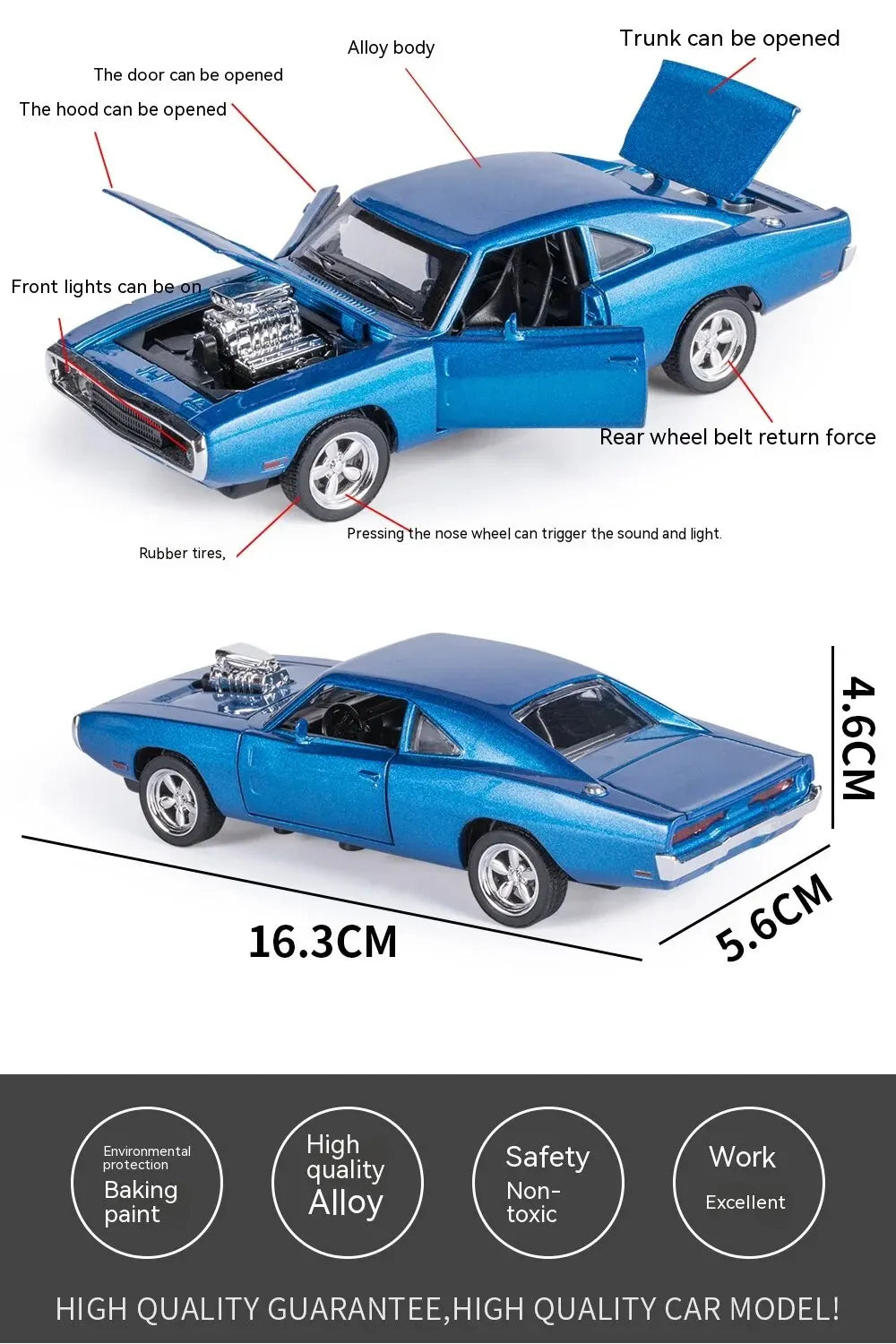 1:32 Scale CHARGER 1970 Alloy Diecast Model Car Pull Back Mini Vehicles Toys for Kids Lovers Collection