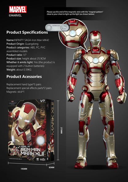 Fondjoy Marvel Iron Man MK42 Assembled Model 10in 1/7 scale Action Figures Reactors can emit light Collect Ornament Boy Toy Gift