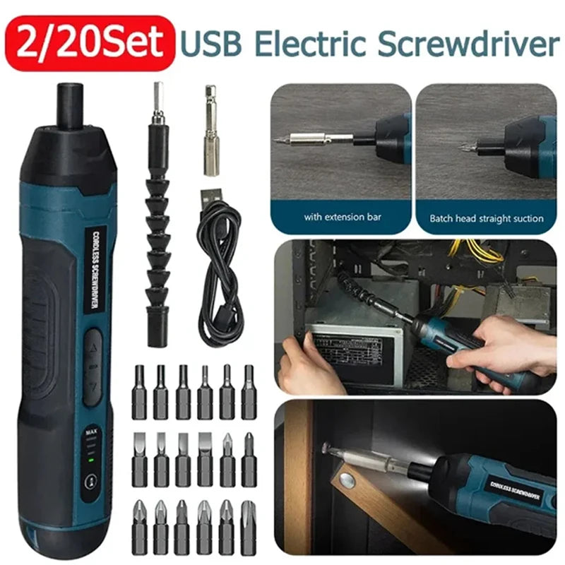 Mini Cordless Electric Screwdriver 1300mah Rechargeable Adjustment Power Drill Multi-function Disassembly Torque Repair Tools
