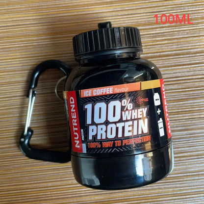 100/200ML Portable Mini Protein Powder Bottle with Keychain Health Funnel Medicine Box Container Small Cup Outdoor Sport Storage
