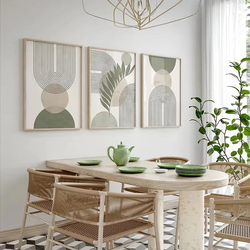 Nordic Sage Green Botanical Posters Prints Pictures Abstract Boho Geometric Wall Art Canvas Painting for Living Room Home Decor