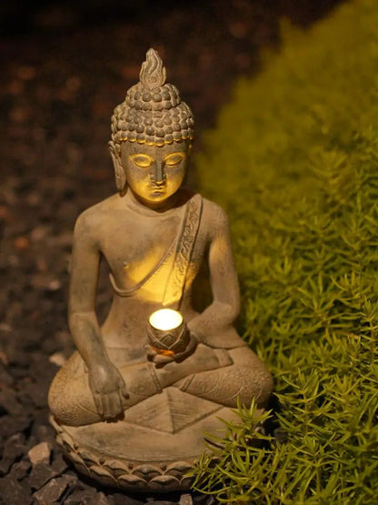 Zen-Inspired Solar-Powered Buddha Statue with Light - Resin Garden & Entryway Decor, Outdoor Ornament