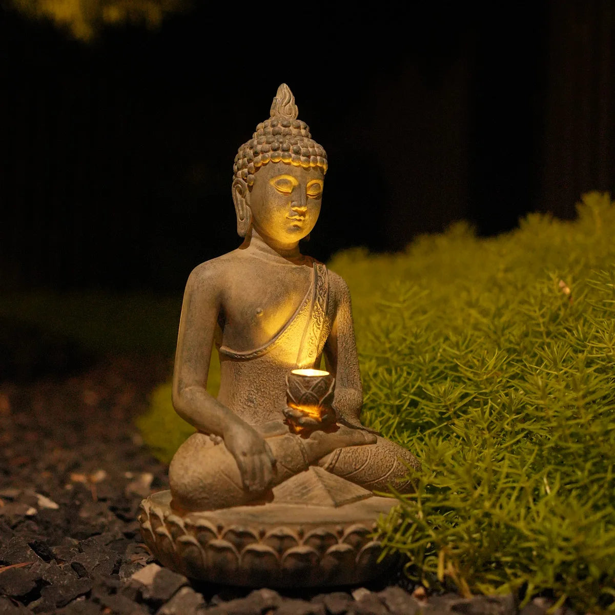 Zen-Inspired Solar-Powered Buddha Statue with Light - Resin Garden & Entryway Decor, Outdoor Ornament