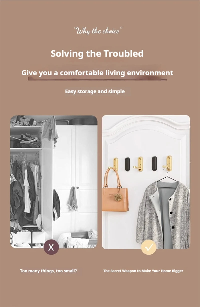 Folding Wall Hook Hidden Robe Towel Coat Hook Aluminum Alloy Rustproof Hook for Home Kitchen Bathroom Black Matte Towel Hanger