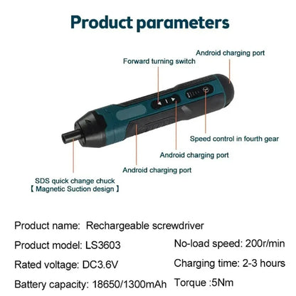Mini Cordless Electric Screwdriver 1300mah Rechargeable Adjustment Power Drill Multi-function Disassembly Torque Repair Tools