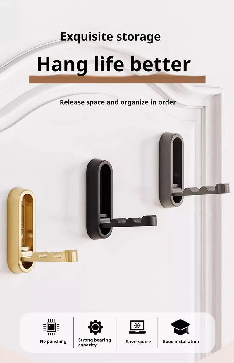 Folding Wall Hook Hidden Robe Towel Coat Hook Aluminum Alloy Rustproof Hook for Home Kitchen Bathroom Black Matte Towel Hanger